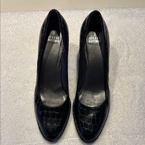Stuart Weitzman Black Croc-Embossed Women's Shoes
